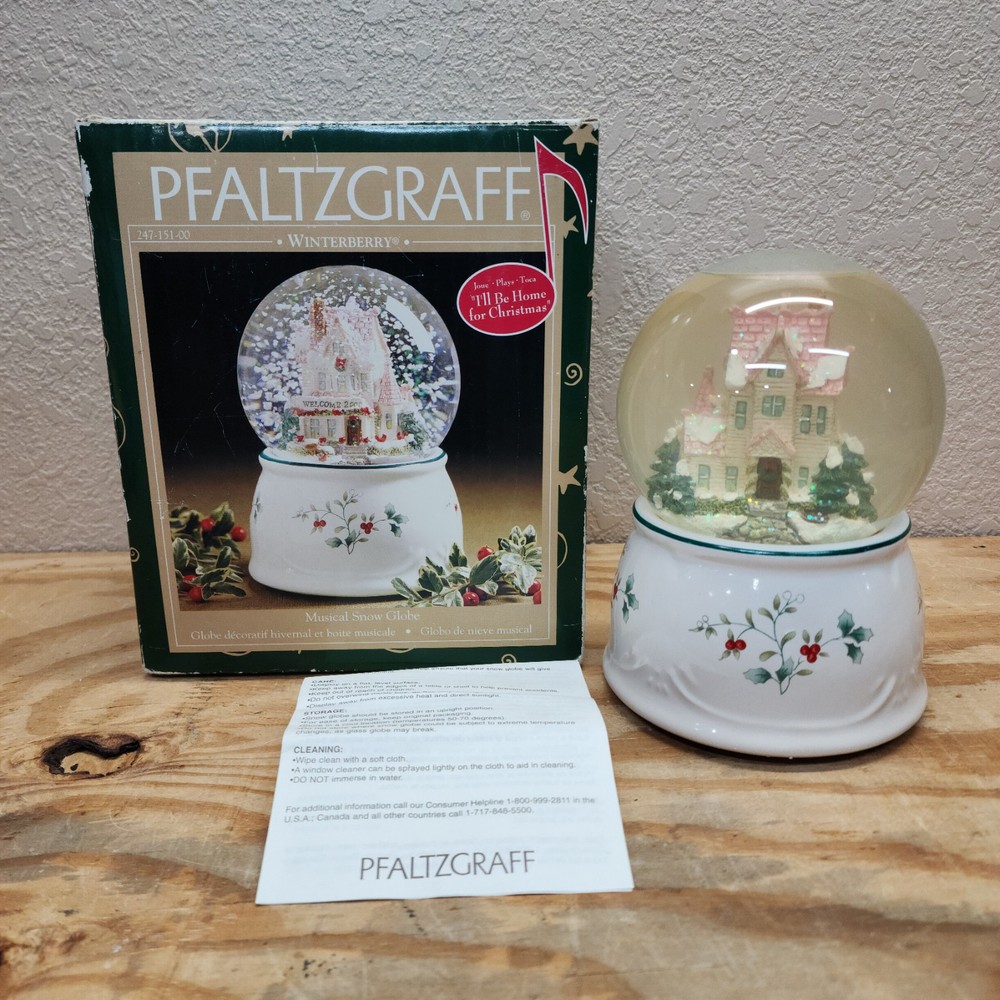 Pfaltzgraff Winterberry Musical Snow Globe Plays I'll Be Home For Christmas