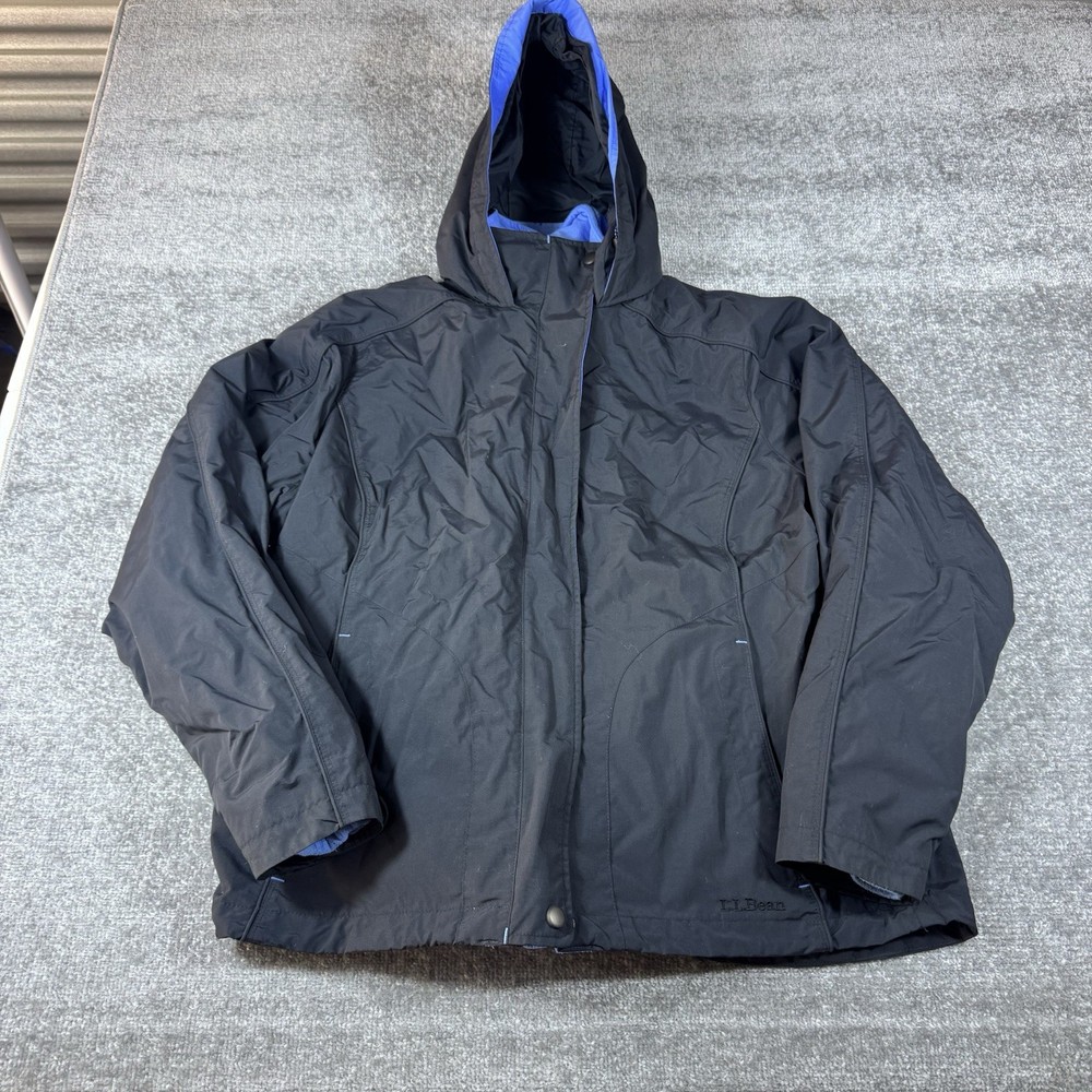 LL Bean Hood Jacket Men Large L Black 3-In-1 Fleece Parka Inner Fleece Outdoor