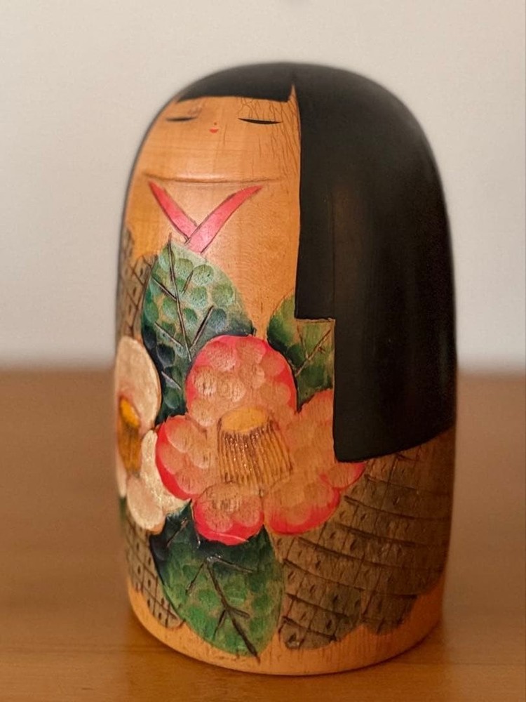 Yuji Kawase Kokeshi Camellia Figure Round 14cm 480g New Handmade Japan