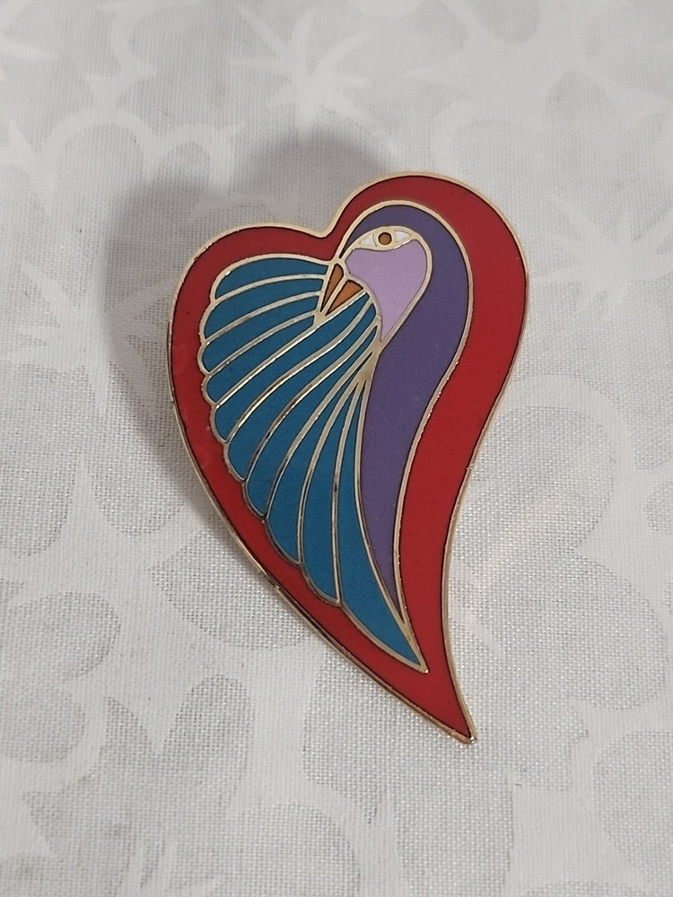 Vtg SIGNED LAUREL BURCH DOVE HEART PENDANT Brooch Lapel Pin