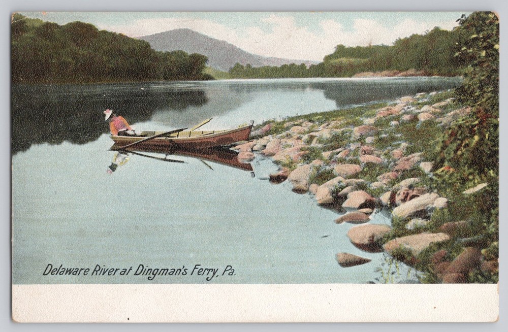 Delaware River at Dingman's Ferry PA Pennsylvania Rowboat c1905 Antique Postcard