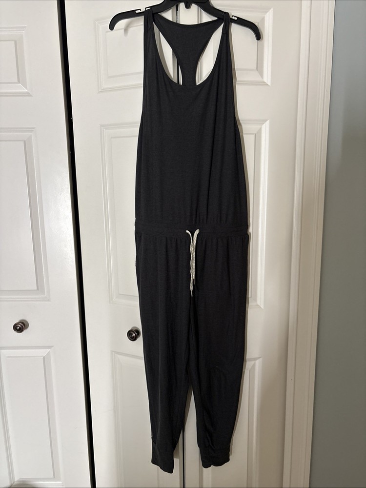 Vuori Lux Racerback Jumpsuit Womens M Elastic Waistband V-Neck Drawstring Navy