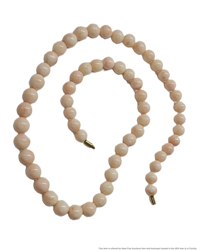 Natural Genuine Angel Skin Coral 1940 Beaded Necklace Vintage Antique Gorgeous