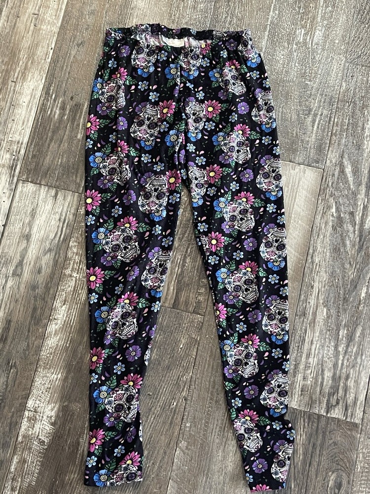 Bobbie Brooks Black Halloween Skulls Leggings Womens Size Medium Day of the Dead