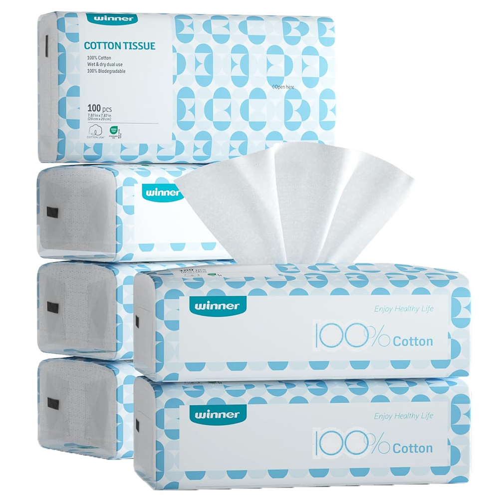 Soft Face Towels, 100% USDA Biobased Facial Towels, Unscented Cotton Tissues for