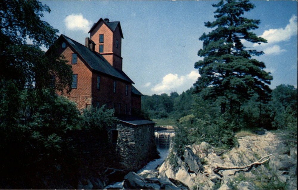 Vermont Jericho Old Mill Brown River Falls ~ 1950-60s vintage postcard