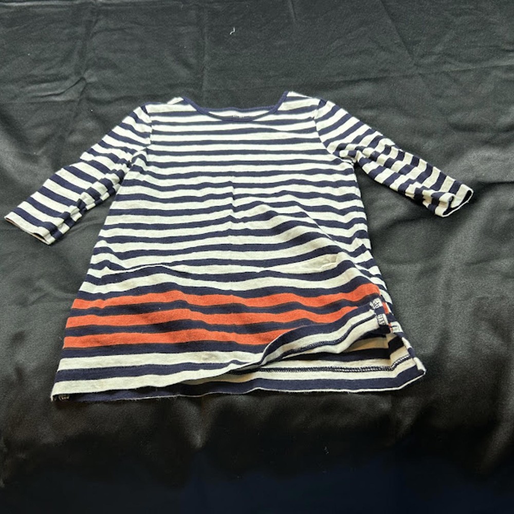 OshKosh B’gosh Girls Shirt 4T Navy White Striped Red Orange EUC