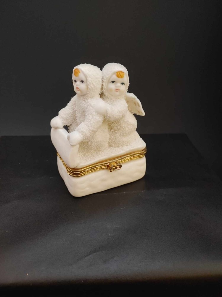 Snow Angel Sledding Trinket Box with Gold Accent Holiday Winter Decor-image