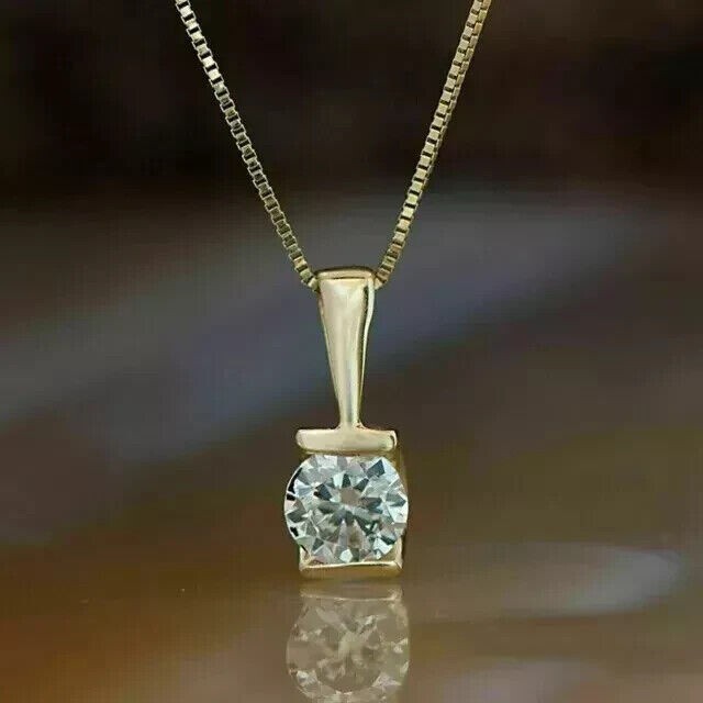 1.30Ct Round Simulated Diamond Solitaire Pendant 14K Gold Plated
