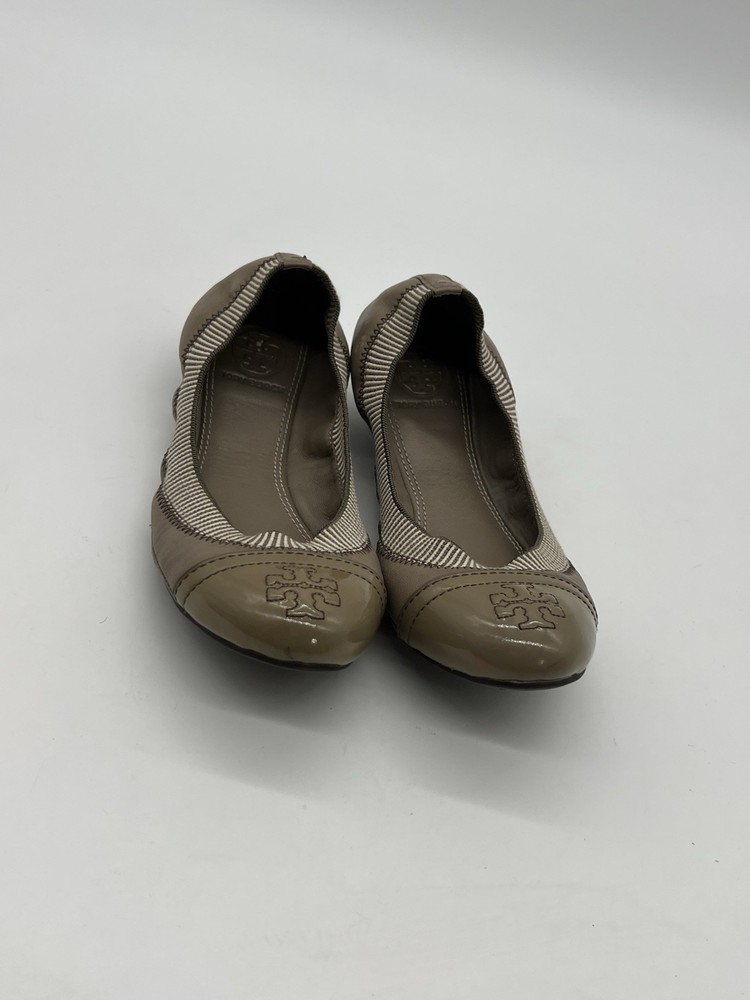 Tory Burch Gabby Women’s Sz 6M Tan Leather Cap Toe Ballet Flat  Comfort Shoes.