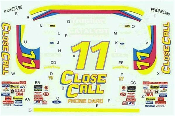 Brett Bodine 1/24 Nascar Ace #11 Close Call Thunderbird decal-image