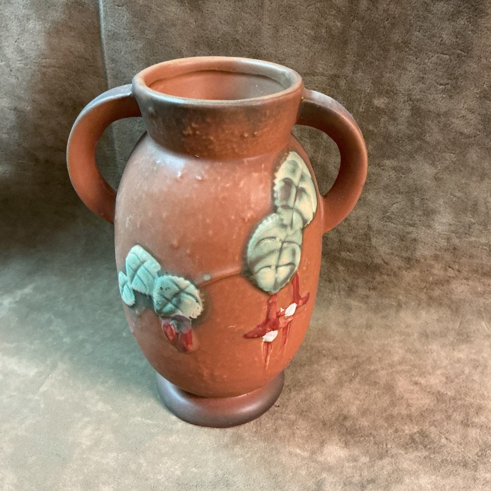 Circa 1990s fuchsia flower pattern brown background Chinese art pottery Vase