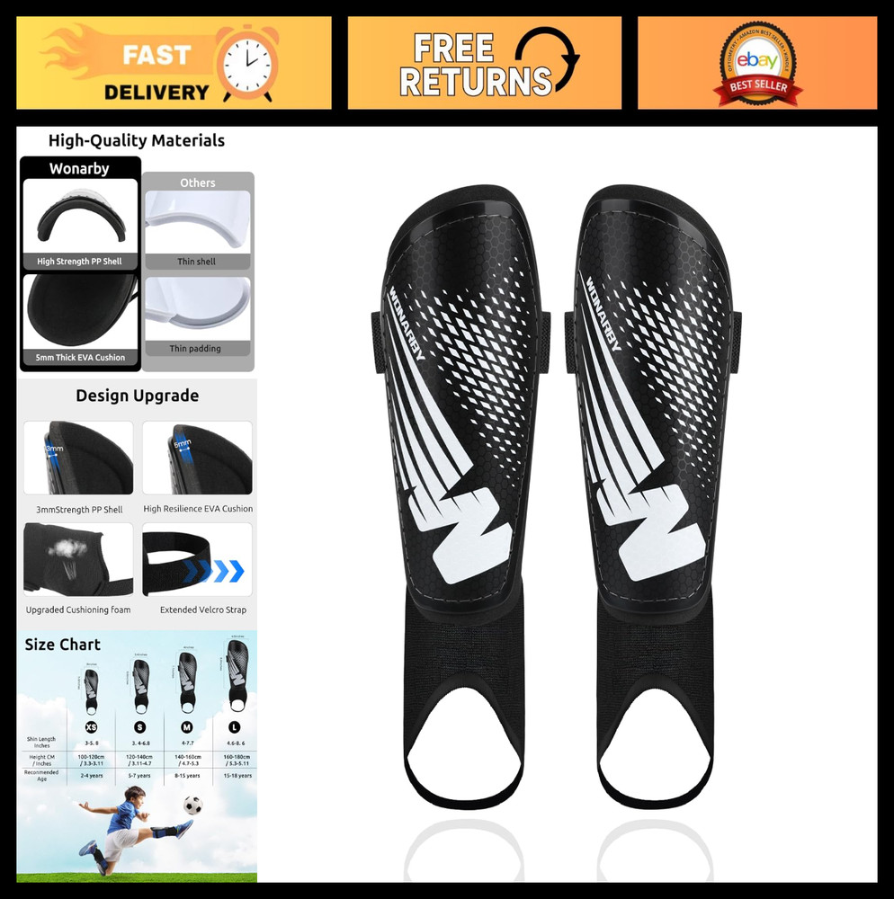 Youth Soccer Shin Guards with Ankle Sleeves - Football Protection for Kids 2-18