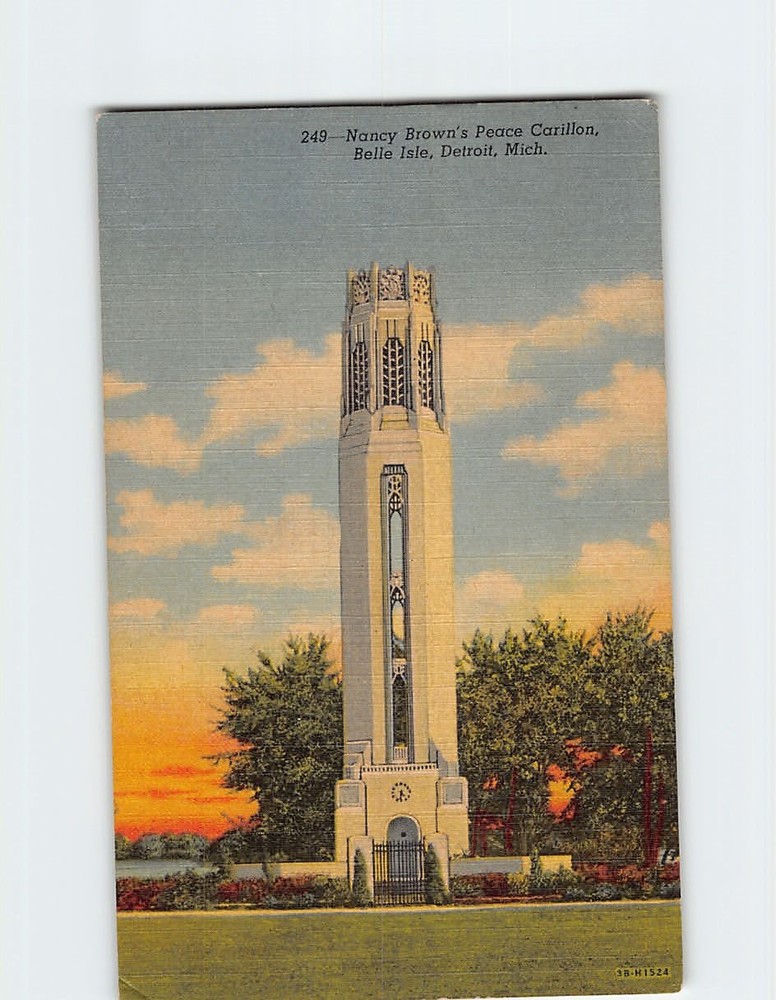 Postcard Nancy Brown's Peace Carillon Belle Isle Detroit Michigan USA