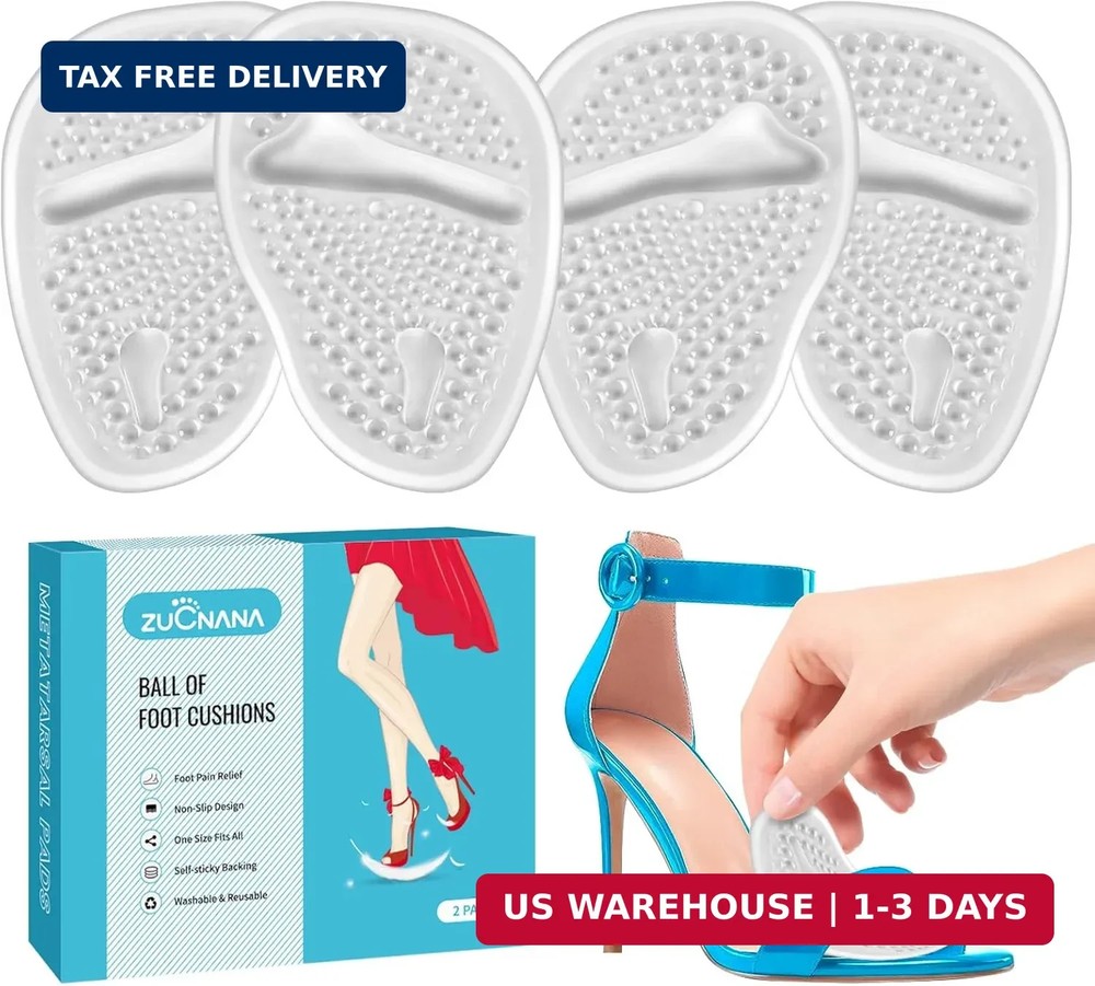 ZUCNANA Ball of Foot Cushions (2 Pairs Gel Shoe Inserts), Heel Inserts for Women