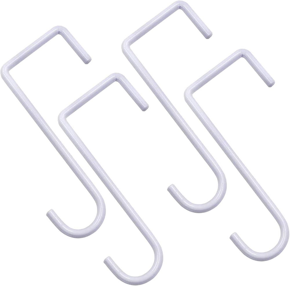 Vinyl Fence Hooks 2X6 Inch, Patio Light Hangers - 4 Pack White Powder Coated Ste