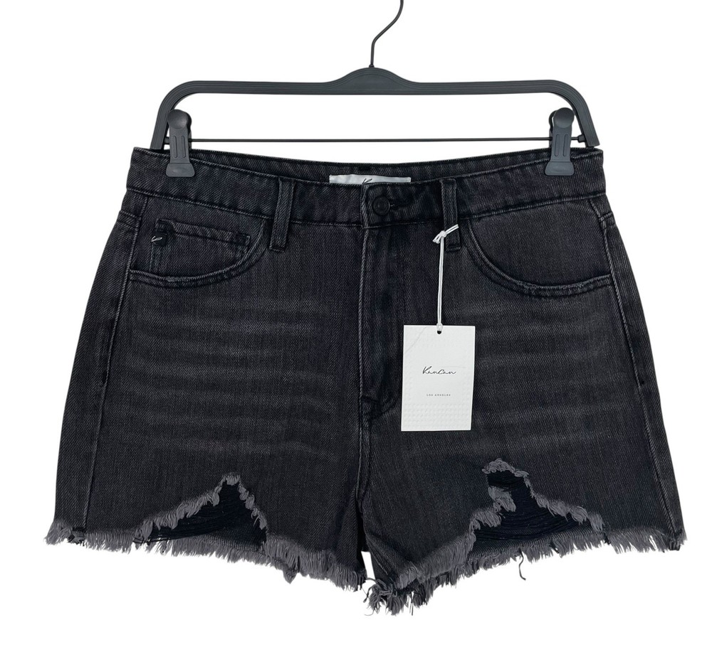 NWT KanCan Ivanna Ultra High Rise Mom Shorts Black Grey Size 9/28