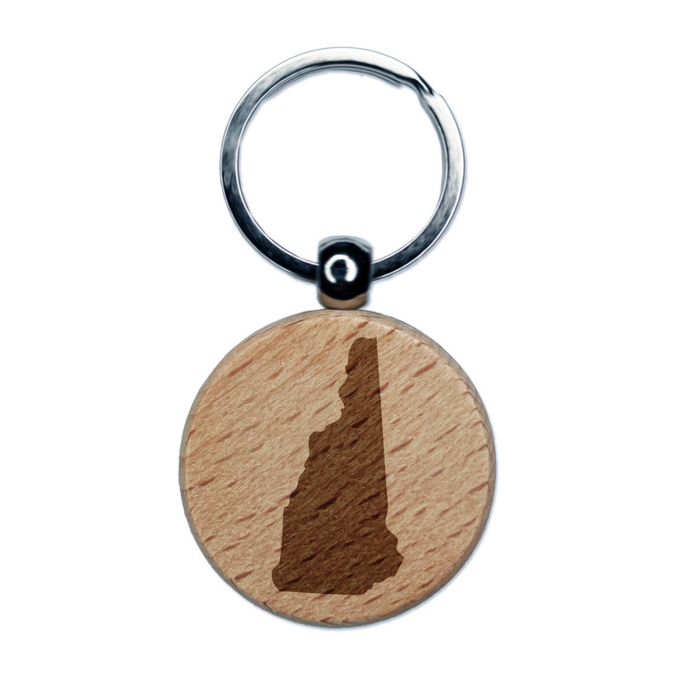 New Hampshire State Silhouette Wooden Laser Engraved Keychain Charm  