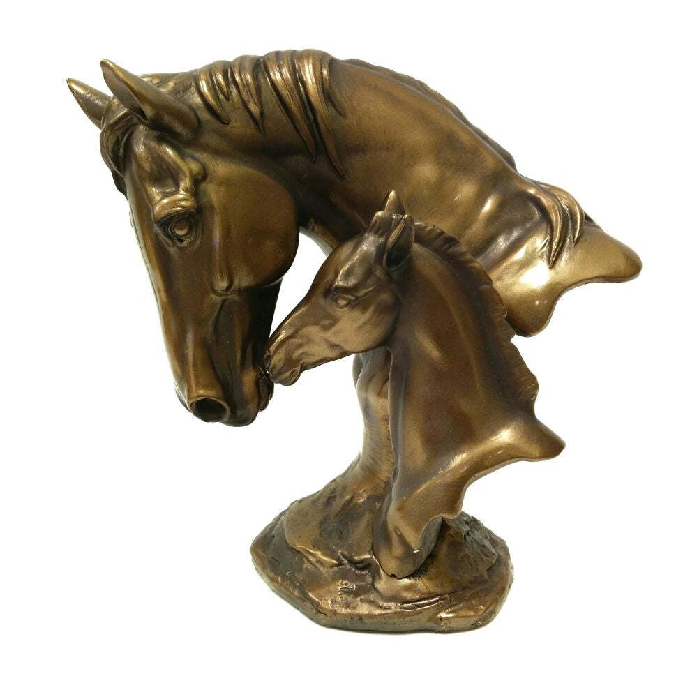Bronze Color Horse And Foal Head Figurine