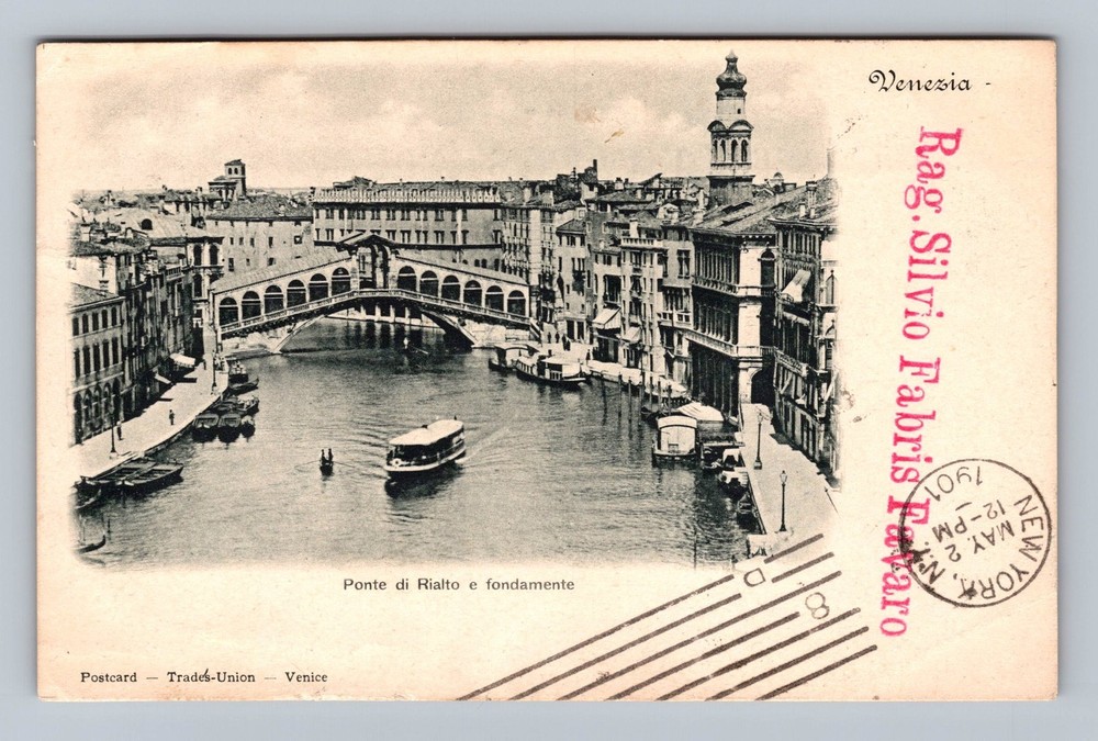 Italy- Venice Rialto Bridge Over Grand Canal Post Old Card PC Vintage Postcard