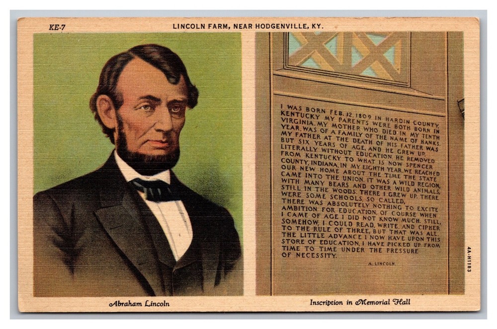 near Hodgenville KY Kentucky Abraham Lincoln Farm KE-7 Unposted Linen Postcard