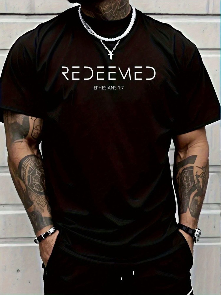 Redeemed Ephesians 1:7 Christian Graphic Tee - Modern Minimalist Faith T-Shirt