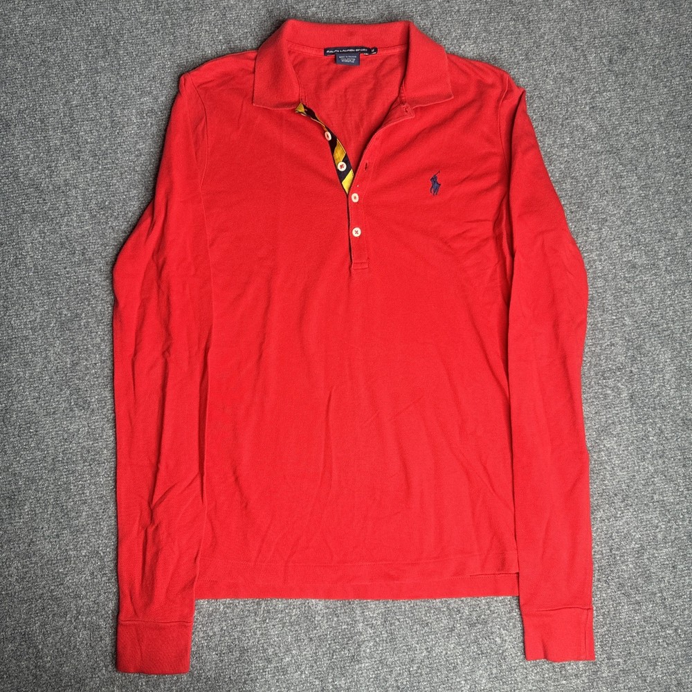 Ralph Lauren Golf Women’s Long Sleeve Polo Shirt Red Classic Fit Embroidered M