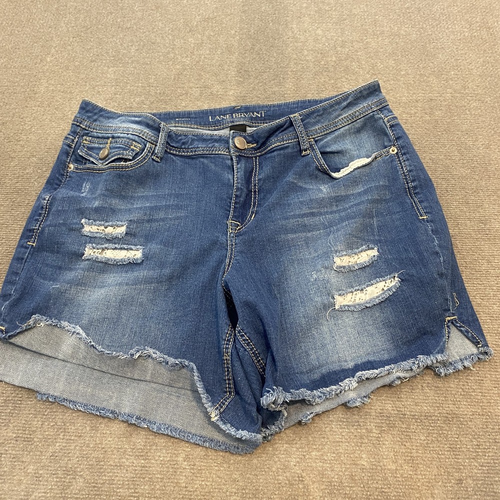 Lane Bryant Shorts Womens 16 Blue Distressed Denim Frayed Hem Jean Plus Size