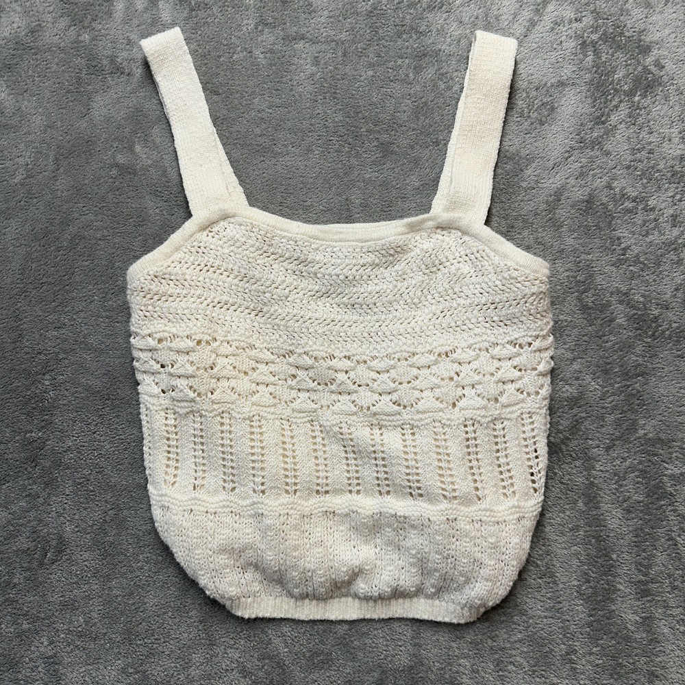 Abercrombie Fitch Top Womens L Large White Crochet Knit Tank Pullover Stretch