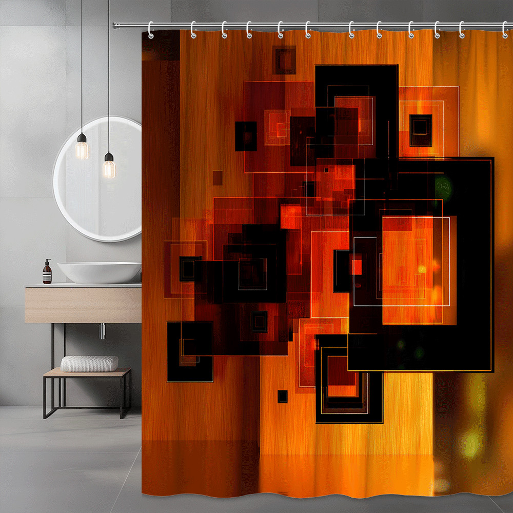 Abstract Orange Black Squares Shower Curtain Modern Graphic