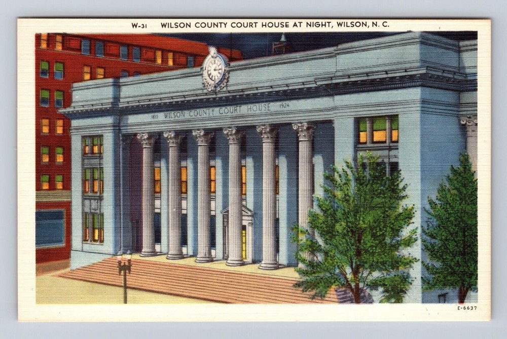 Wilson NC-North Carolina, Wilson County Court House at Night, Vintage Postcard