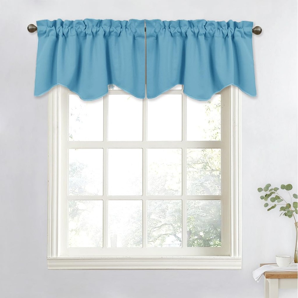 52x18 Inch Scalloped Blackout Valance Curtain for Kitchen or Bathroom
