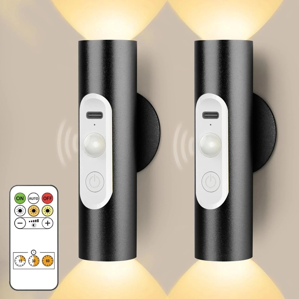 Battery Operated Wall Sconce Set of 2, Magnetic Stick on Wall Lights Recharge...