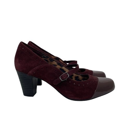 Clarks Sapphire Vase Burgundy Suede Mary Jane Pumps Size 7.5