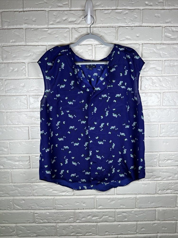 Gap XL Blue Floral Sleeveless Blouse Coastal Cottagecore Lightweight Top