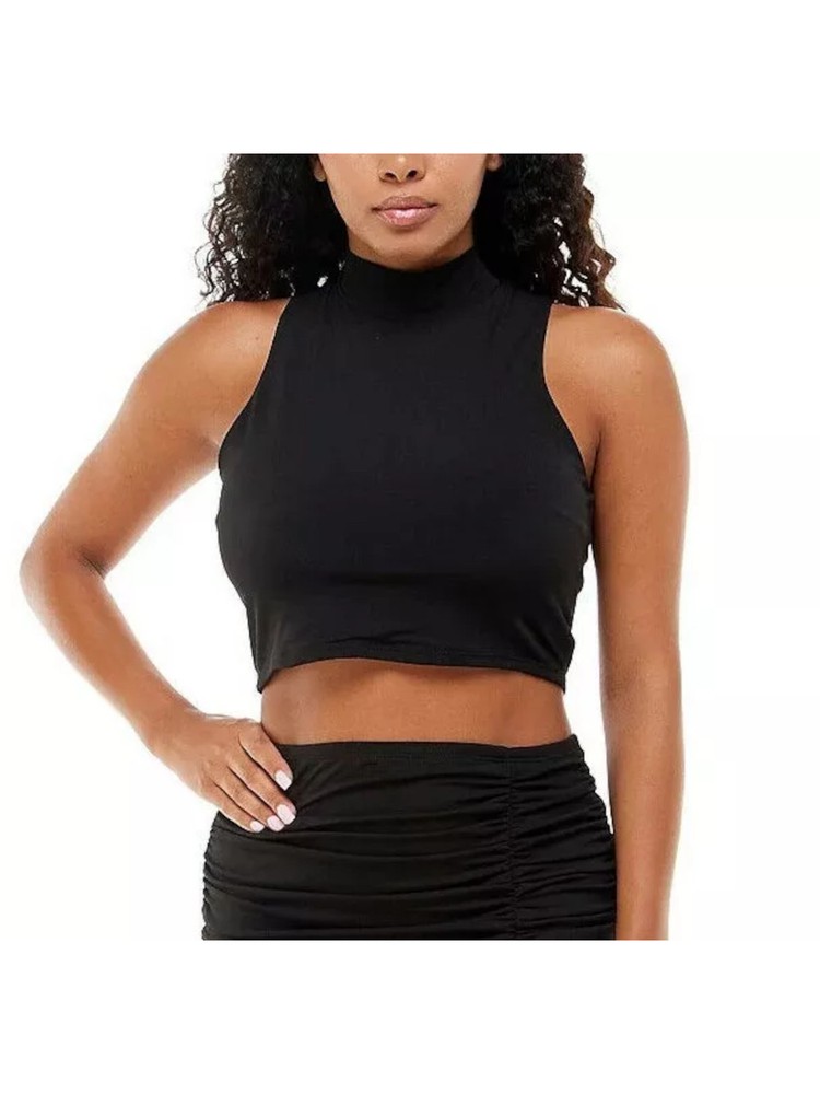 EMERALD SUNDAE Womens Black Fitted Back Sleeveless Crop Top XS