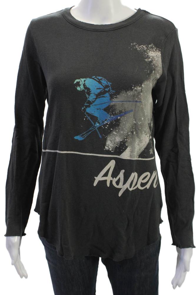 Chaser Womens Graphic Long Sleeve Basic T Shirt Black Crew Neck Size LFree Shipping in US $100+ Orders | $6.95 Orders Below