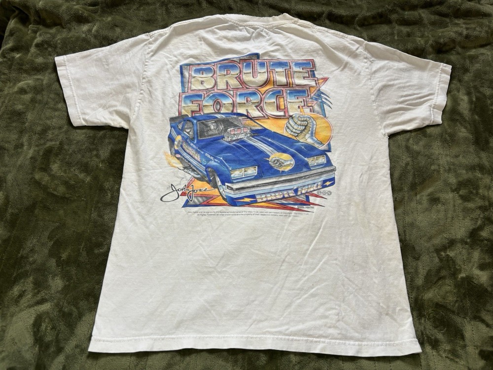 Vintage John Force Car Shirt Mens Large White Y2K Brute Maxx Trust Distressed
