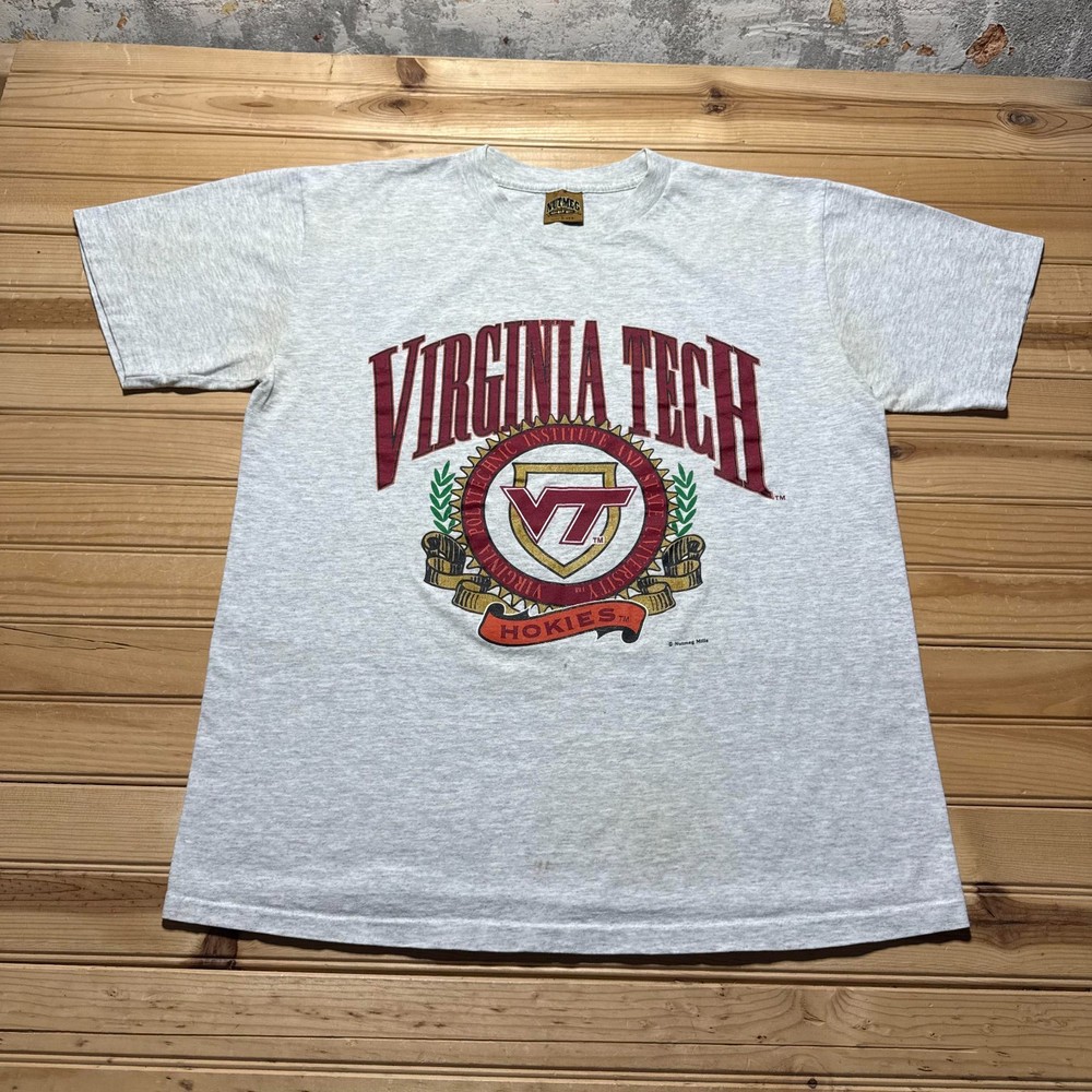 Vintage 90s Virginia Tech Hokies Crest Collegiate Graphic T-Shirt USA - Large