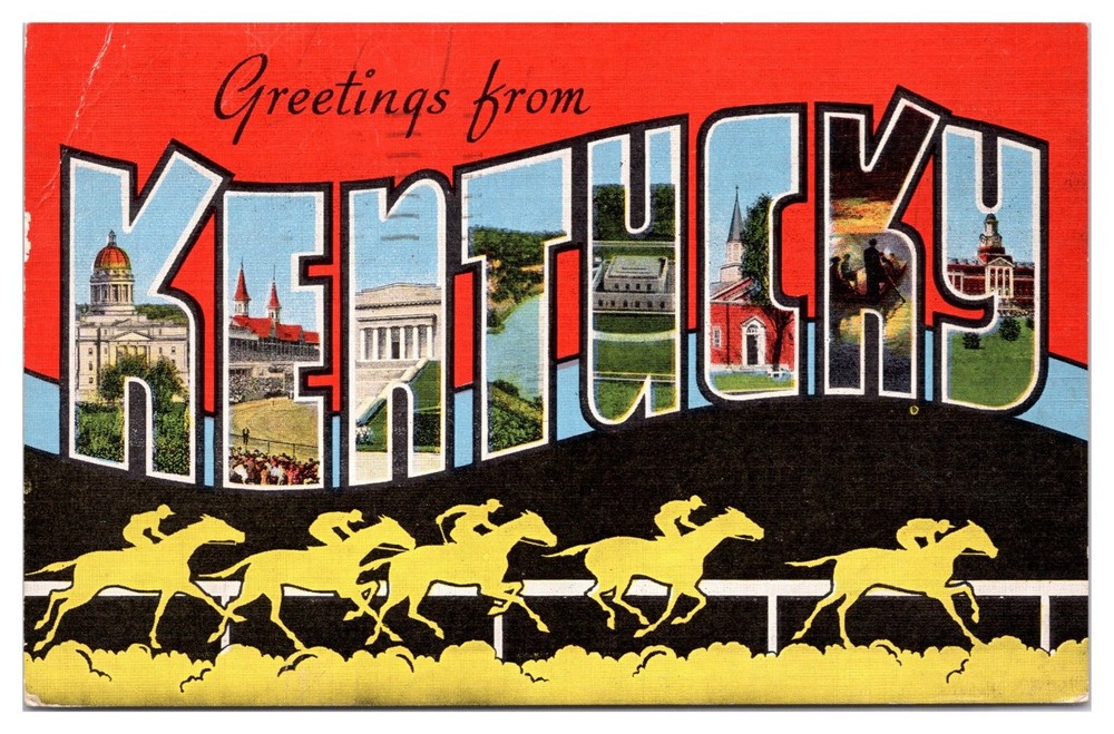 Greetings from Kentucky Large Letter Postcard 1952 Horse Racing Linen