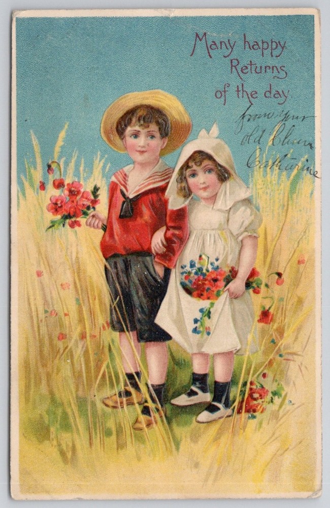 Vintage 1909 Embossed Postcard Children in Field Neshaminy PA Germany