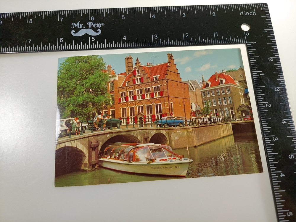 Amsterdam Netherlands Canal View Boats and Buildings Vintage Postcard