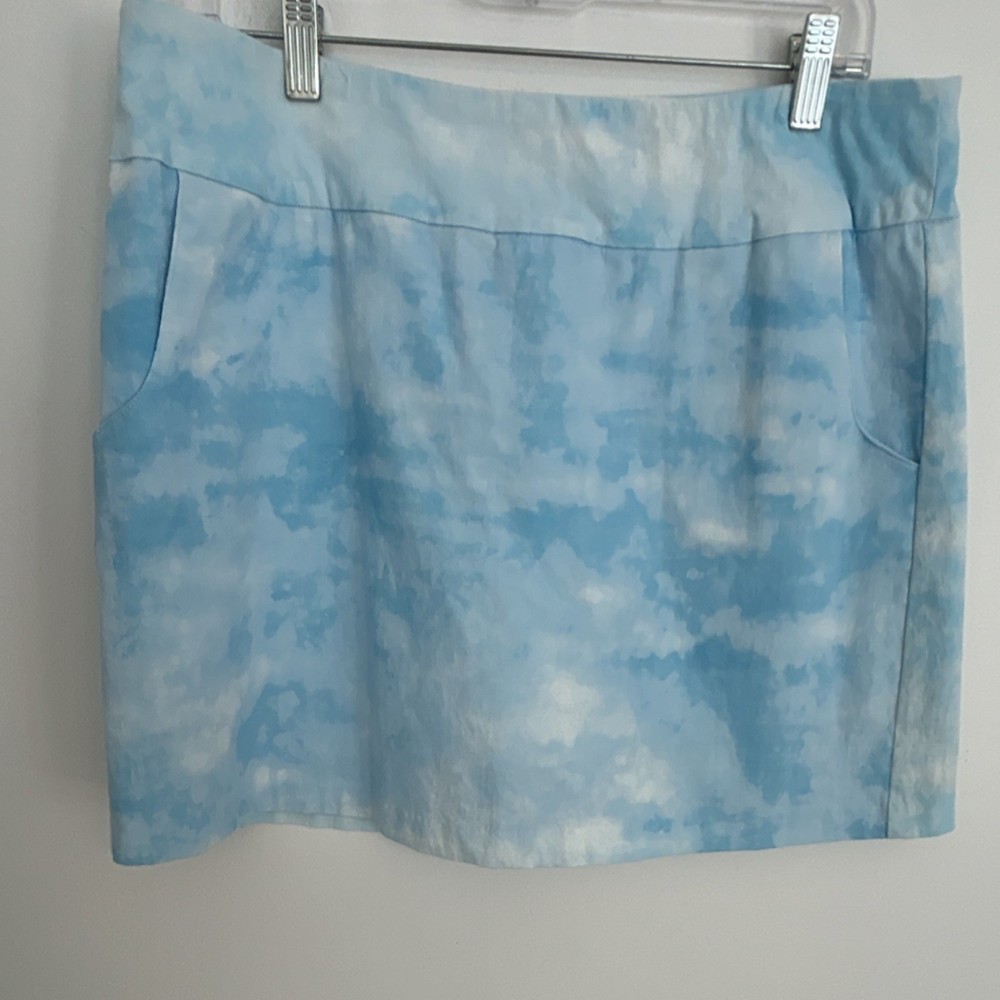 Zac & Rachel Tie Dye Blue White Rayon Blend Skirt Skort Pockets Size 12 Golf