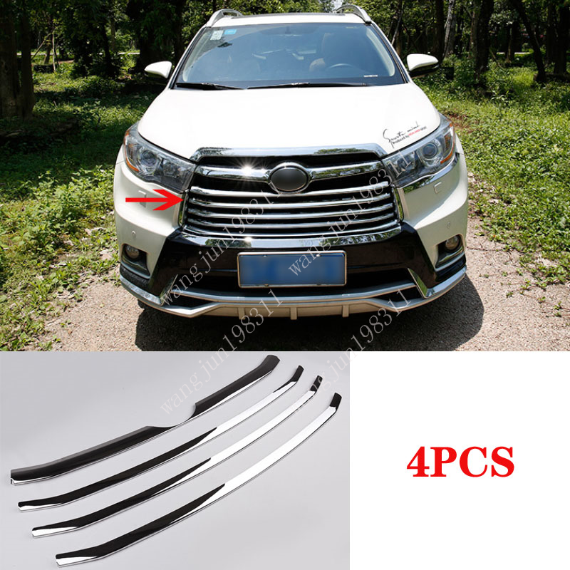 For Toyota Highlander 2015-2016 Chrome Front Center Grille Trim Strip Cover 4PCS