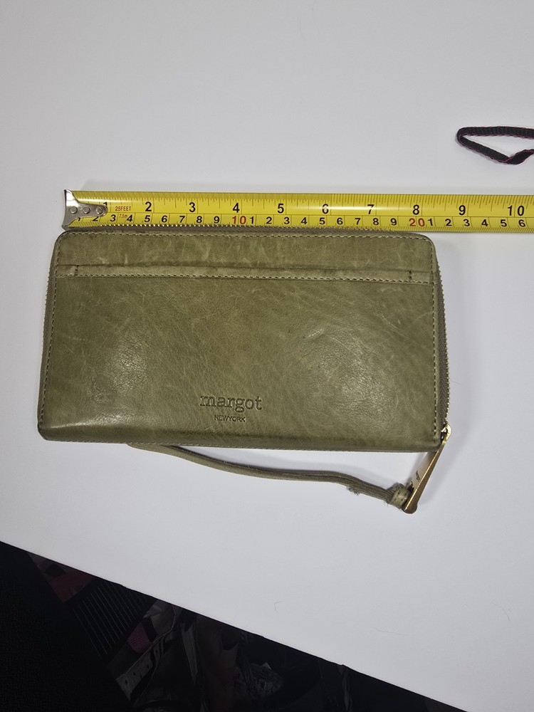 Margot New York Soft Patty Wristlet Wallet Genuine Leather  Army Green