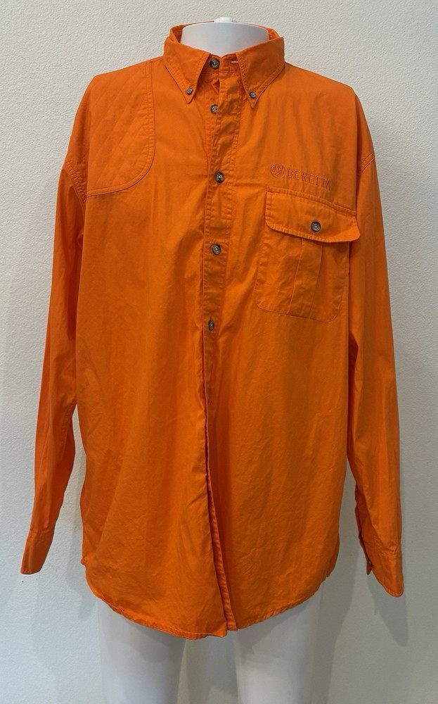 Beretta Mens Long Sleeve Shooting Hunting Shirt Size L Orange Vented Padded
