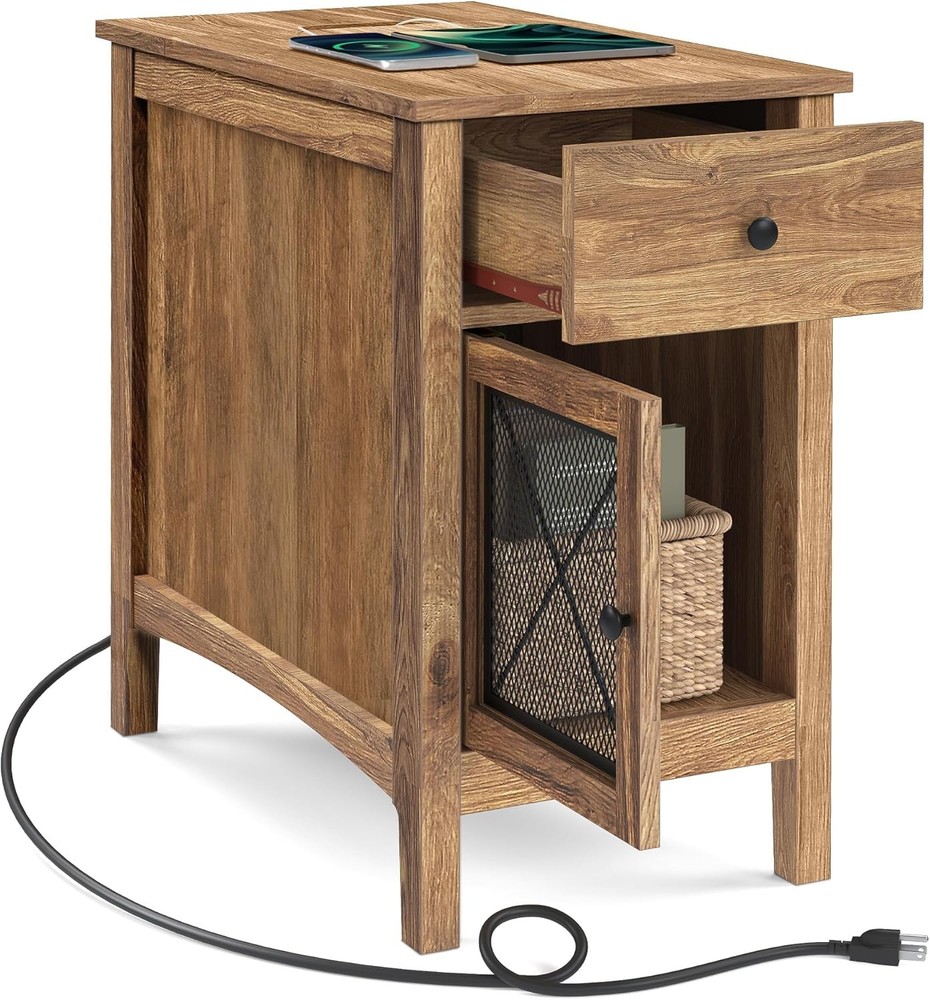 Side Table with Storage USB Ports and Outlets