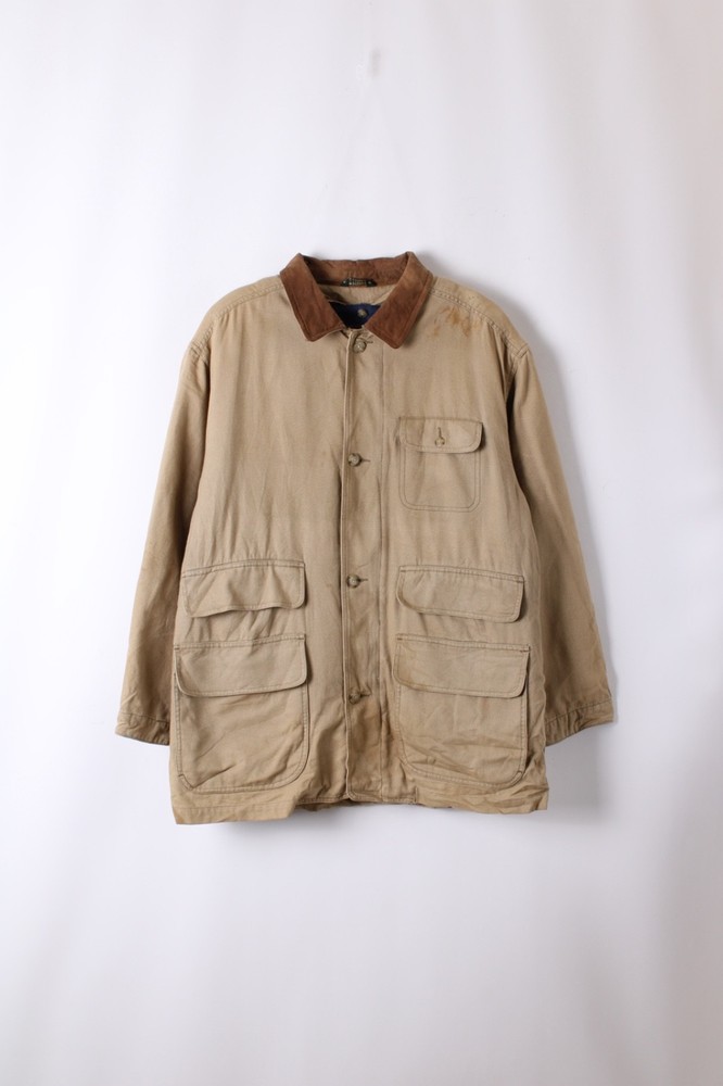 Vintage Hunting Jacket Canvas Barn Jacket Faded Beige Large Removable Lining