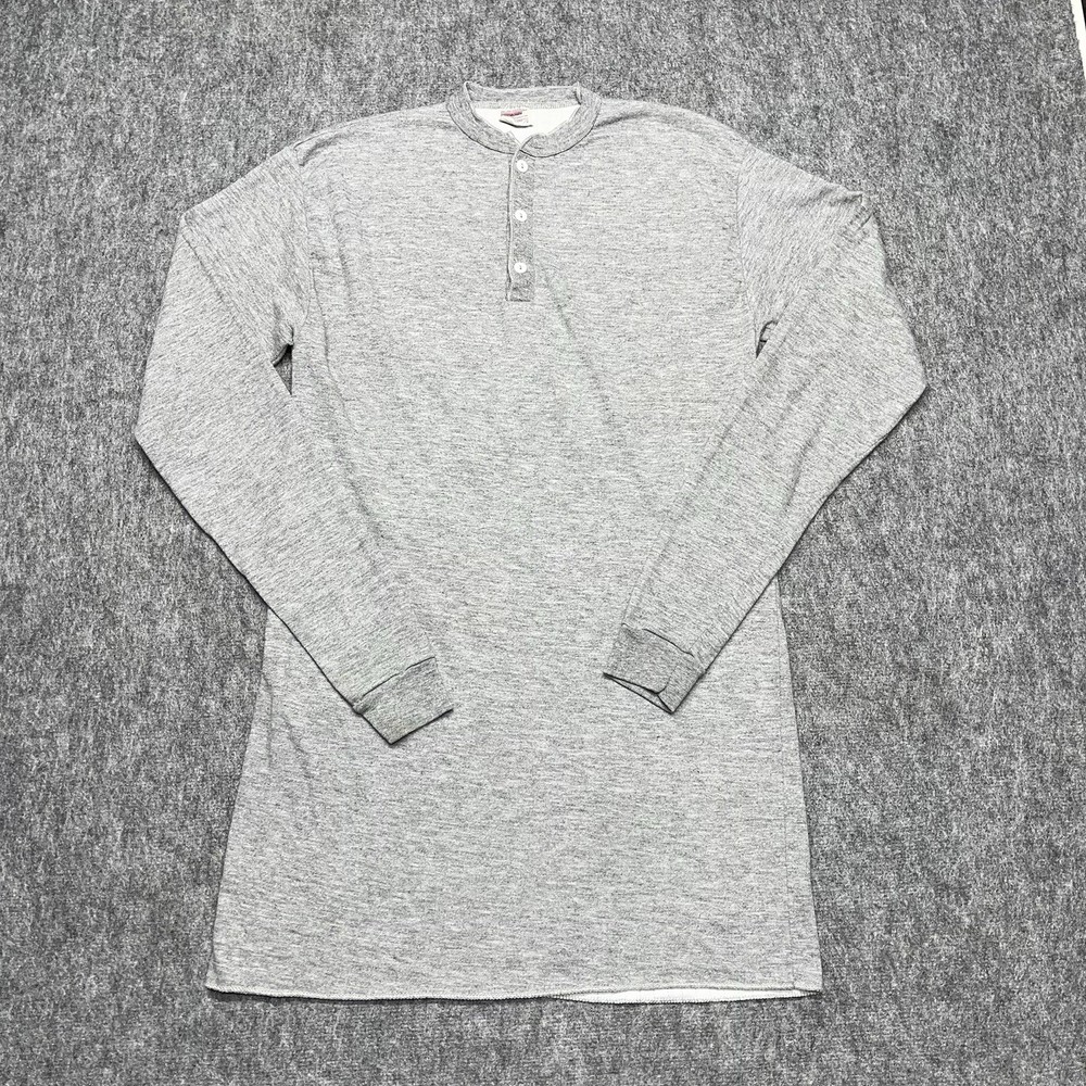 Vtg Sears Thermal Shirt Long Sleeve Winter Skins Henley 2XL Gray 1980’s USA
