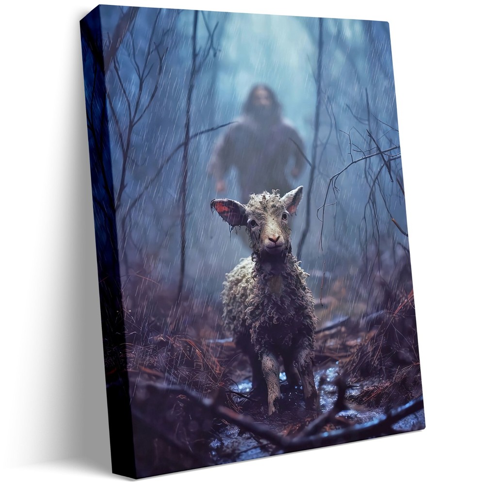 Jesus Chasing After Lamb Picture Religious Christian Home Decor Print